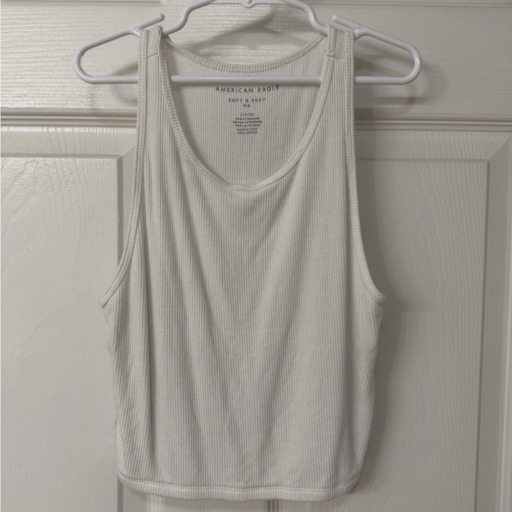 American Eagle Outfitters Cream Ribbed Tank Top